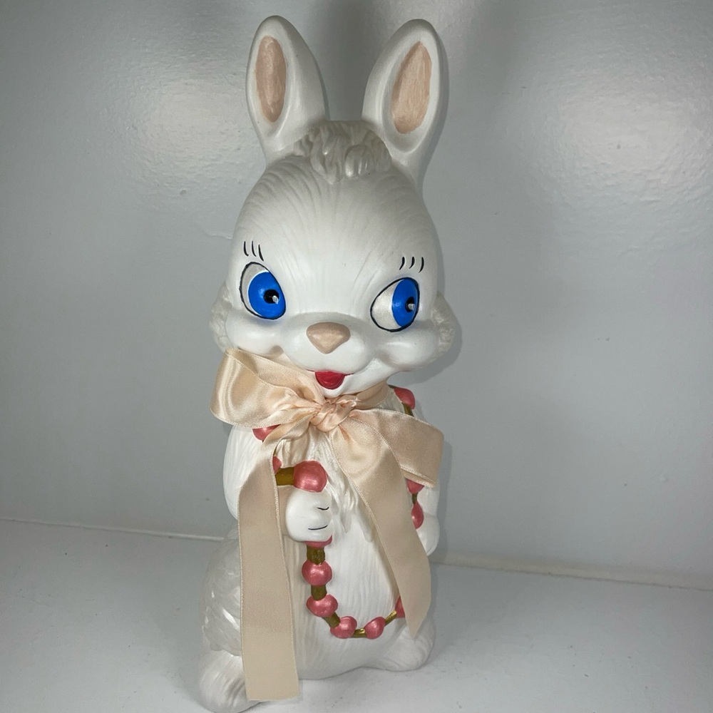 Vintage large Rabbit kitschy decor Easter 12” tall handmade mold 1990s ceramic‎